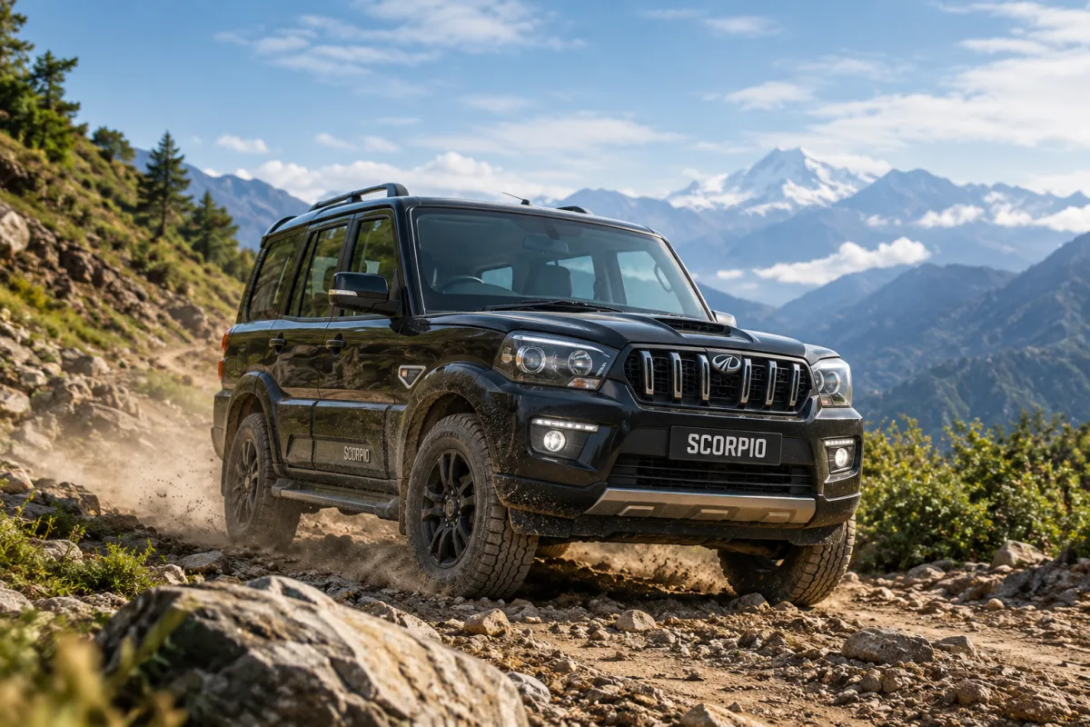 Jeep rental in Nepal - Mahindra Scorpio on a mountain road